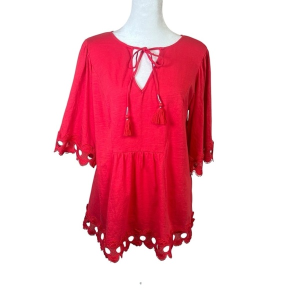 Boden Ayla Jersey Top Sunset Crochet Trim Bell Sleeves Tassels Boho Women’s Sz 4 - Picture 6 of 12